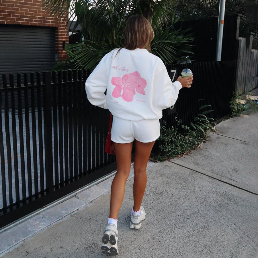 Kliou K24S50705 Fall Winter Loose printed logo fleece 2 piece set women casual sweatshirt jogger sets shorts women's sets