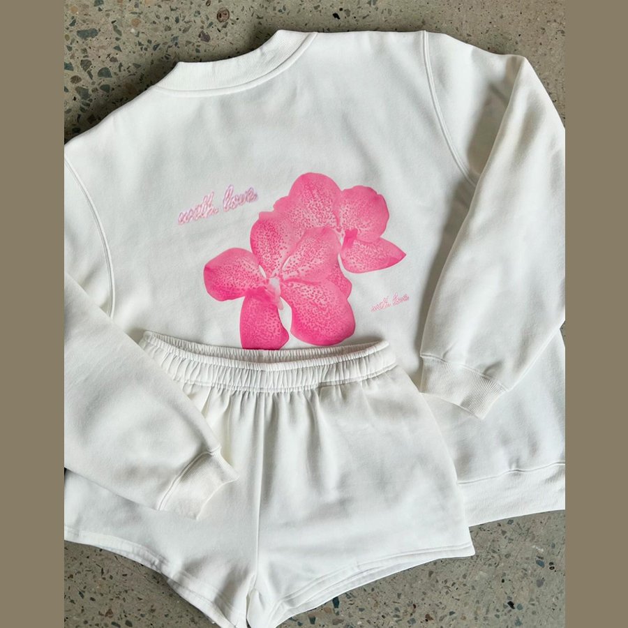 Kliou K24S50705 Fall Winter Loose printed logo fleece 2 piece set women casual sweatshirt jogger sets shorts women's sets
