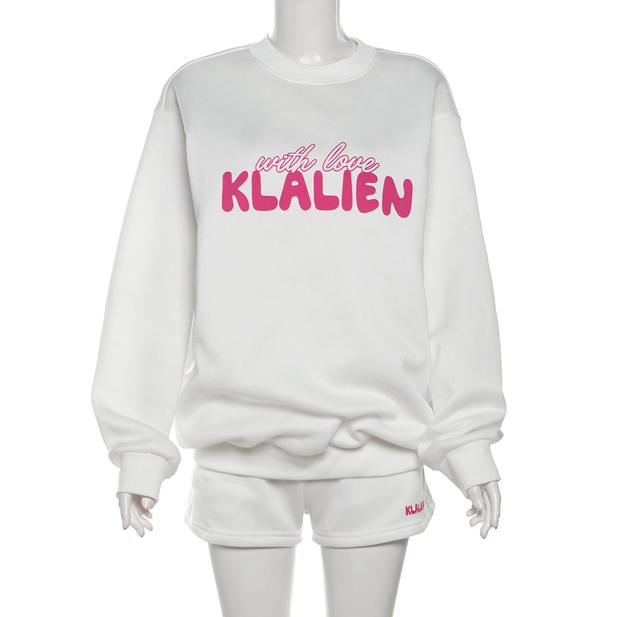 Kliou K24S50705 Fall Winter Loose printed logo fleece 2 piece set women casual sweatshirt jogger sets shorts women's sets