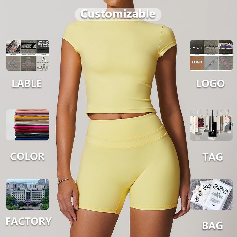 XW-TZ8863-5 Wholesale Gym Wear No Scrunch High Waist Gym Yoga Set 2 Pieces Fitness Women Workout Set Outfit Yoga Shorts Set