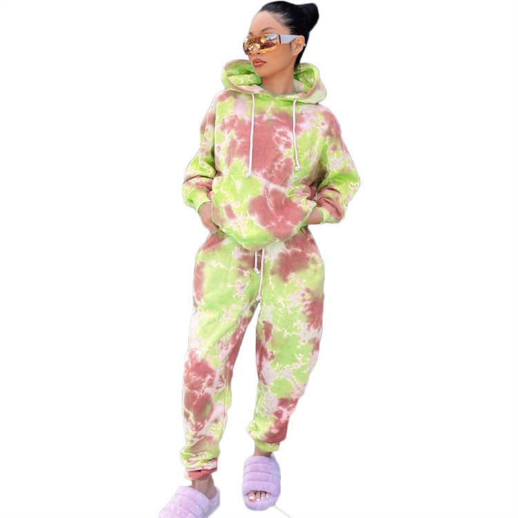Female Clothes Autumn 2 Piece Training Tracksuit Tie Dye Personalized Sportswear High Street Fashion Causal Terry Women's Sets