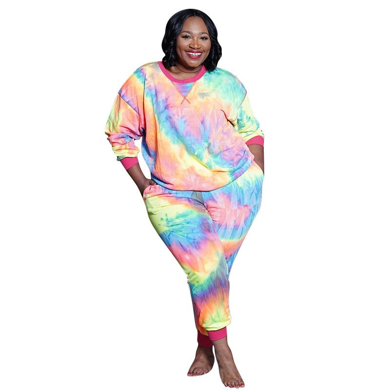 Female Clothes Autumn 2 Piece Training Tracksuit Tie Dye Personalized Sportswear High Street Fashion Causal Terry Women's Sets