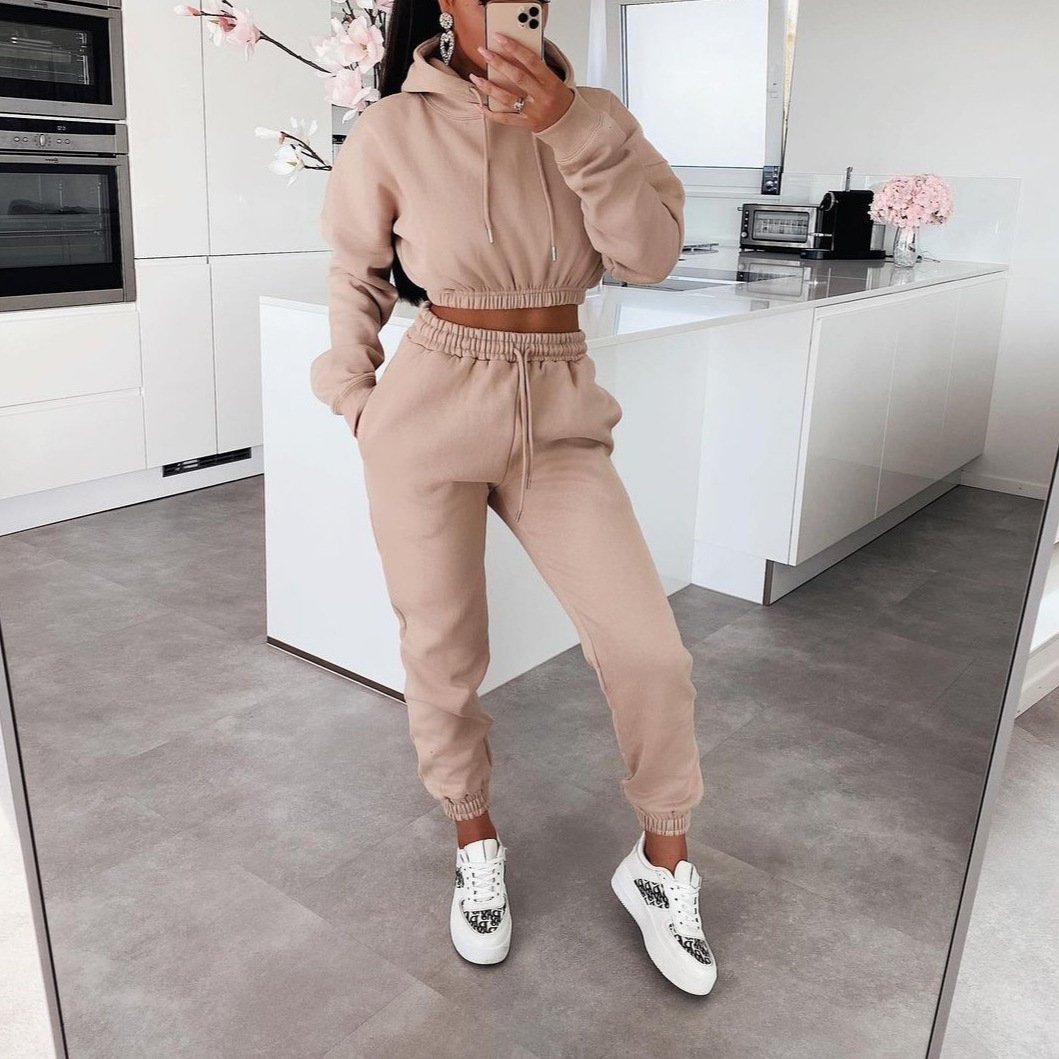 Sweat pants and hoodie set for Women Set 2 Piece Tracksuits Outfits Sexy Long Sleeve Crop Hoodie Jogger pants Matching Sets