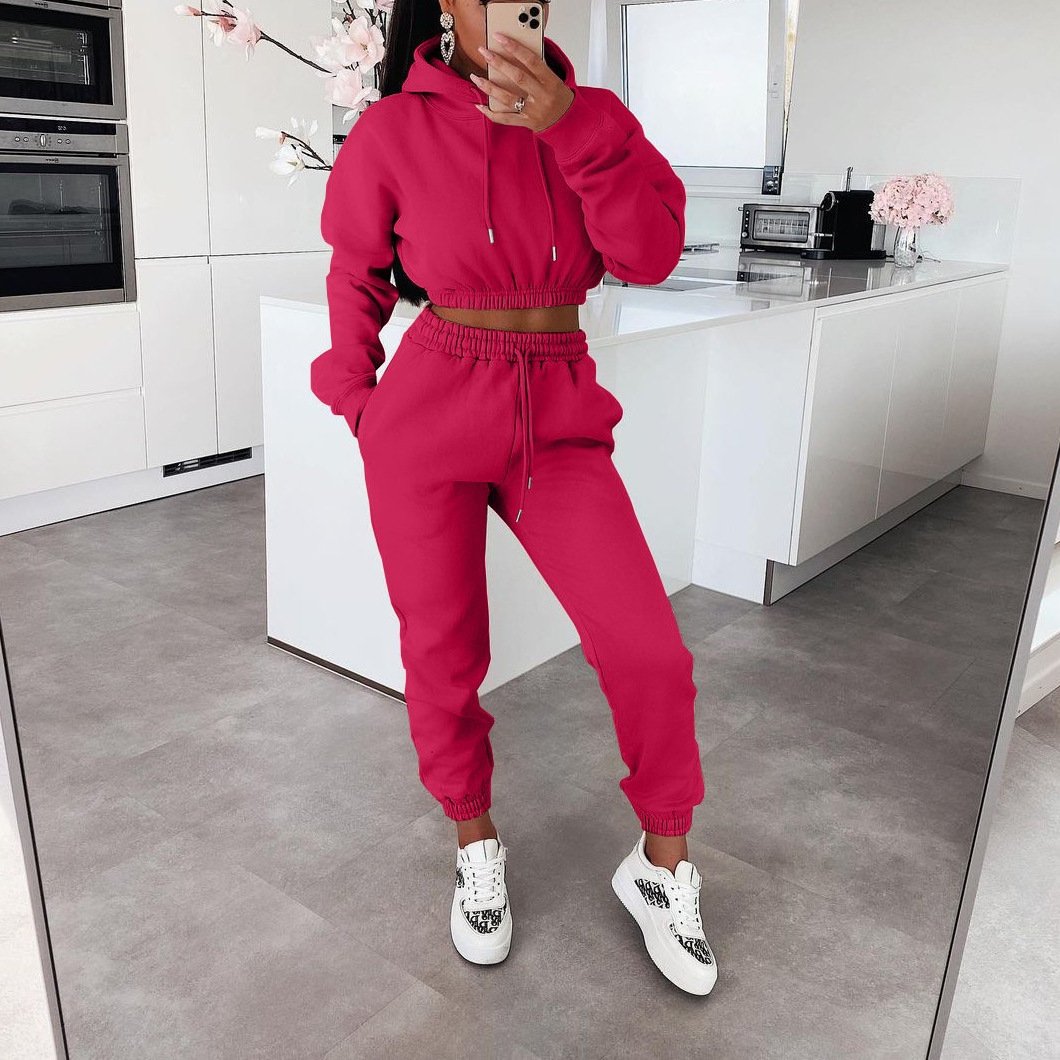 Sweat pants and hoodie set for Women Set 2 Piece Tracksuits Outfits Sexy Long Sleeve Crop Hoodie Jogger pants Matching Sets