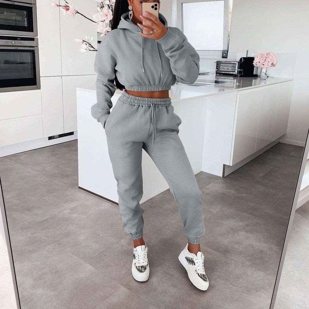 Sweat pants and hoodie set for Women Set 2 Piece Tracksuits Outfits Sexy Long Sleeve Crop Hoodie Jogger pants Matching Sets