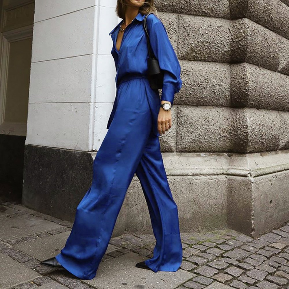 Ladies Two Piece Career Top And Black Women Suits Long Sets Offices Pieces Formal Suit Pant Blue Satin Klein Blue