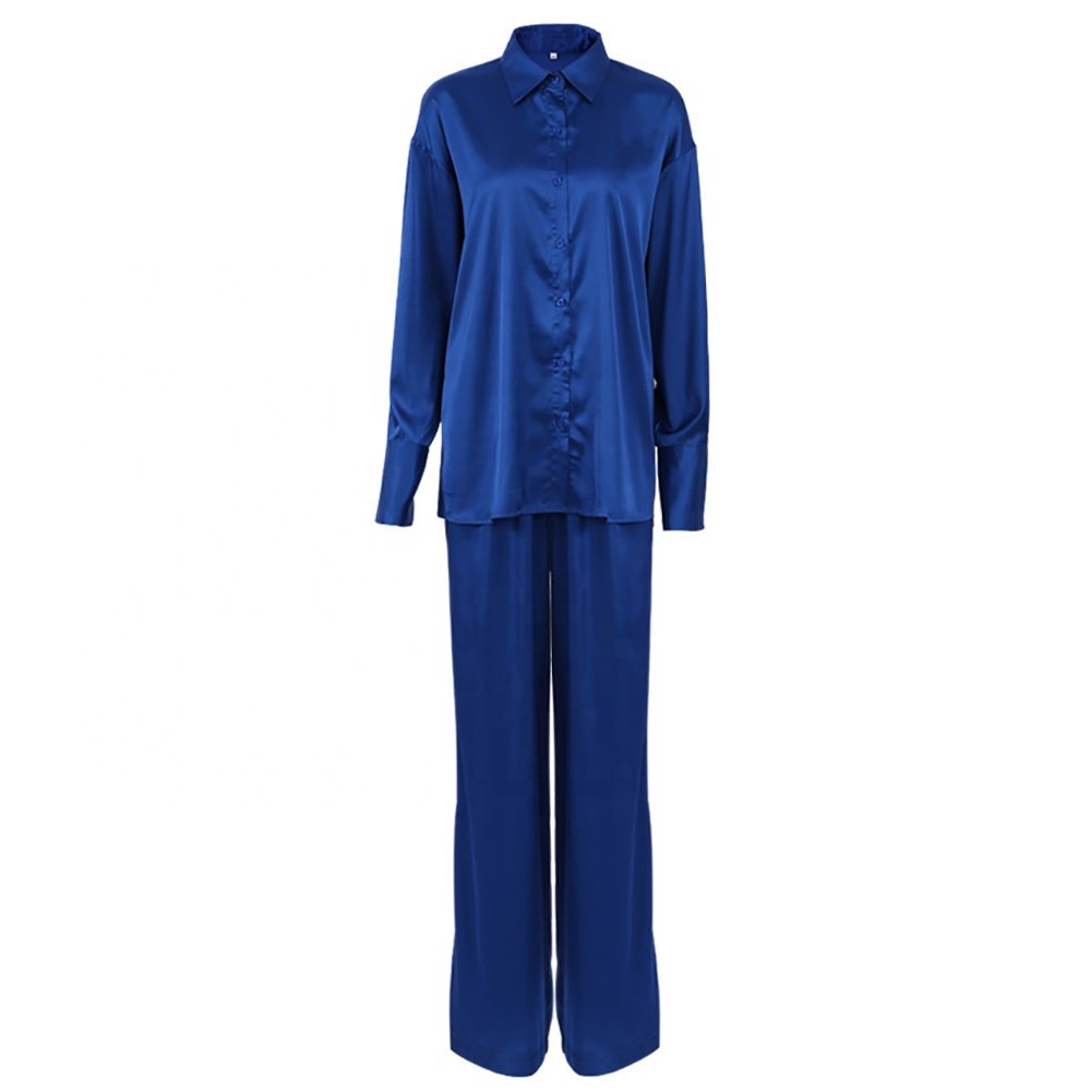 Ladies Two Piece Career Top And Black Women Suits Long Sets Offices Pieces Formal Suit Pant Blue Satin Klein Blue