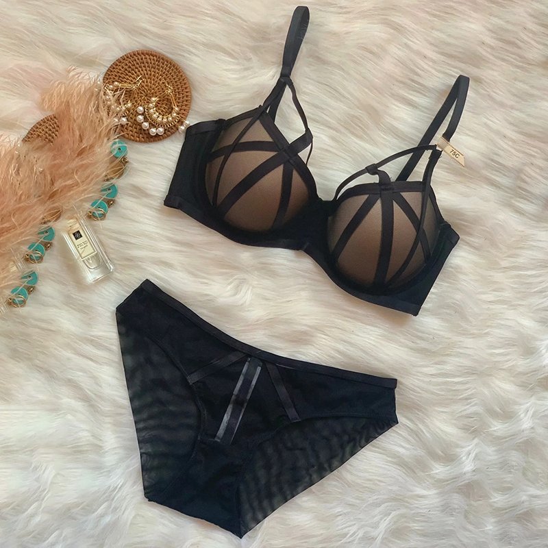 New design ladies underwear padded cup push up lingerie bra set custom black hot sexy women's bra and panties