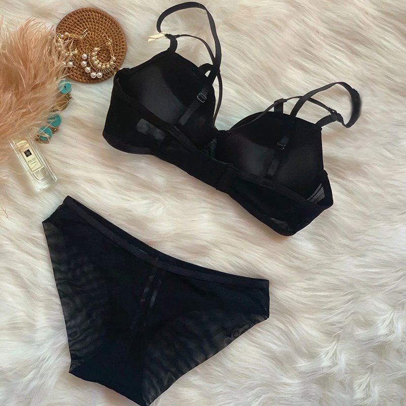 New design ladies underwear padded cup push up lingerie bra set custom black hot sexy women's bra and panties
