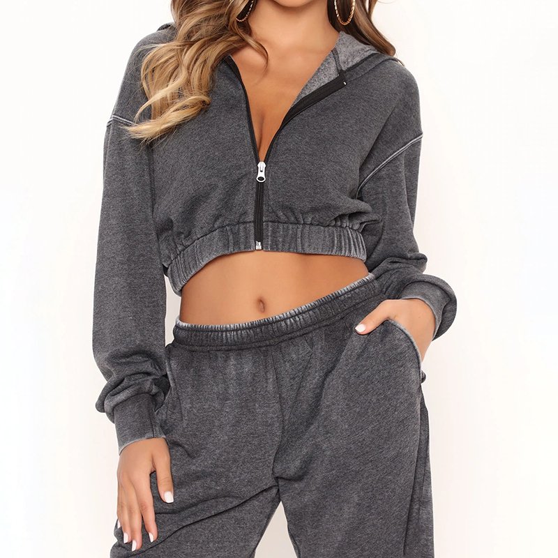 Thin Style Regular Fit Autumn Solid Color Women Sweatshirt Set Drop Shoulders Contrast Trims Pullover And Joggers Pant Set