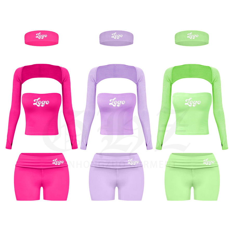 New Arrivals 2024 Custom Summer 2 Piece Set Women Modal Cotton Bolero Shrug Sculpt Crop Tube Top And Fold Over Shorts Sets Women