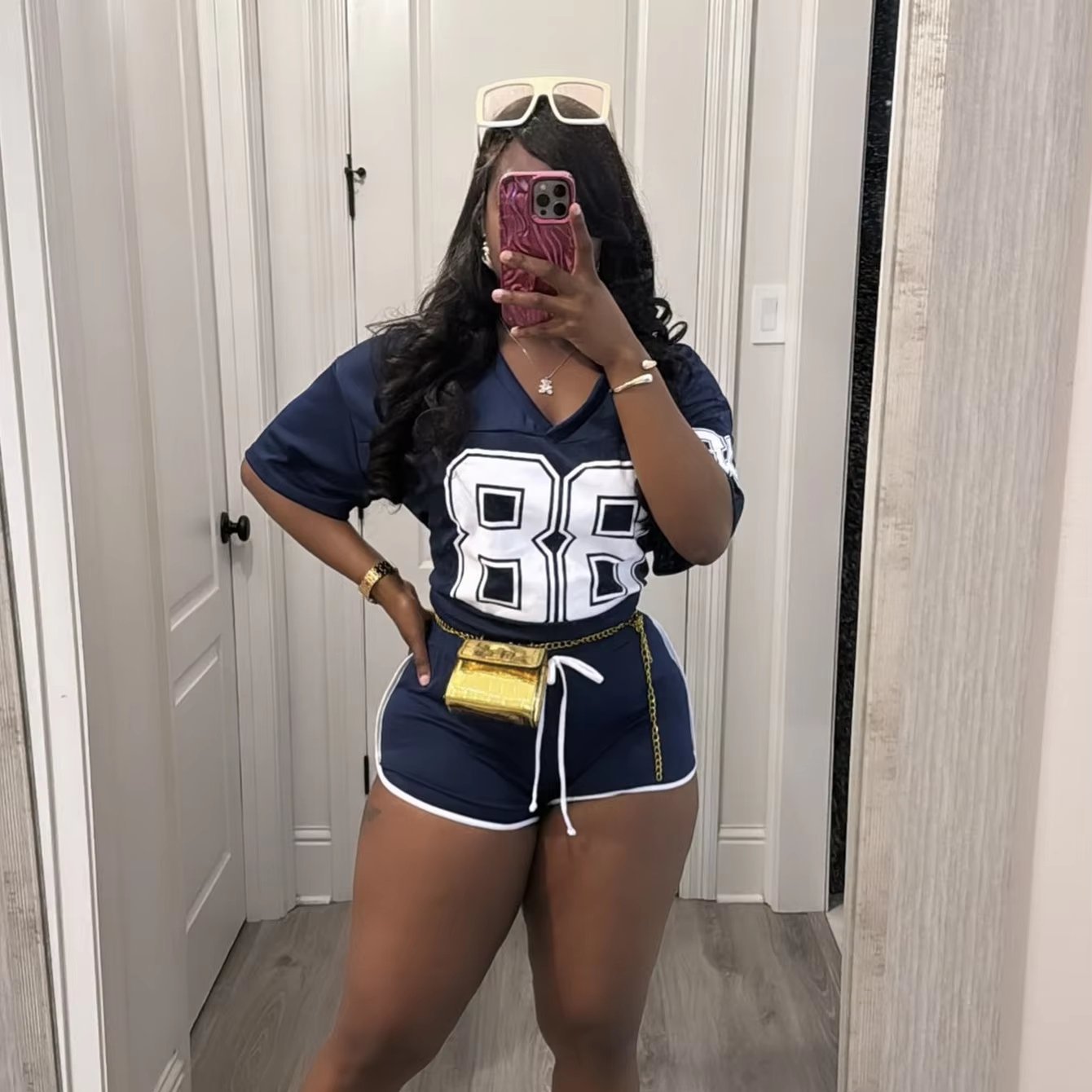 C0140 2024 Summer Casual Sports Letter Printed Short sleeved Shorts Set for Women
