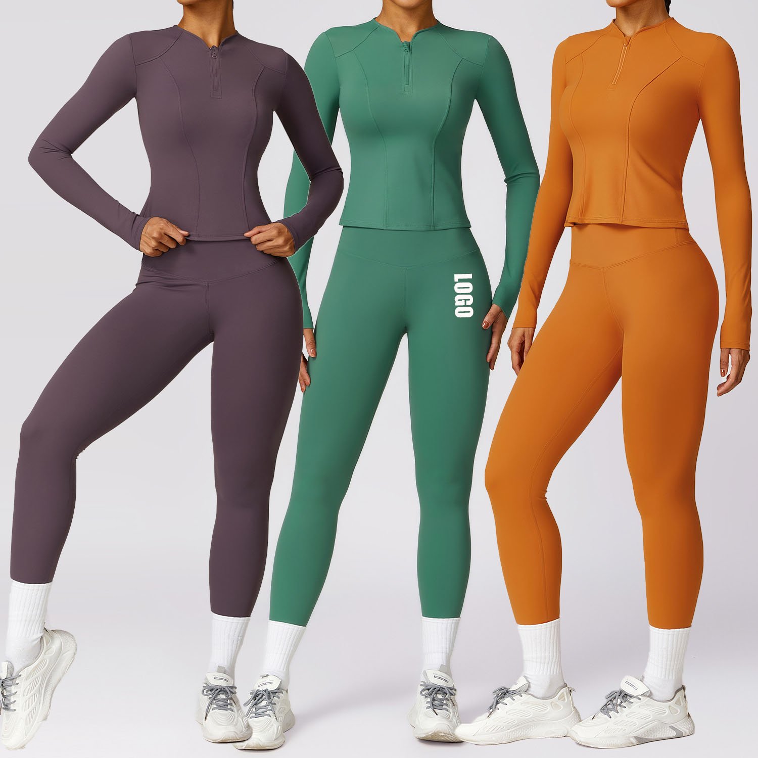 Women 4pcs Yoga Set Long Sleeve Workout Jacket Running Outfits Sports Suit Athletic Exercise Clothes Gym Fitness Sets
