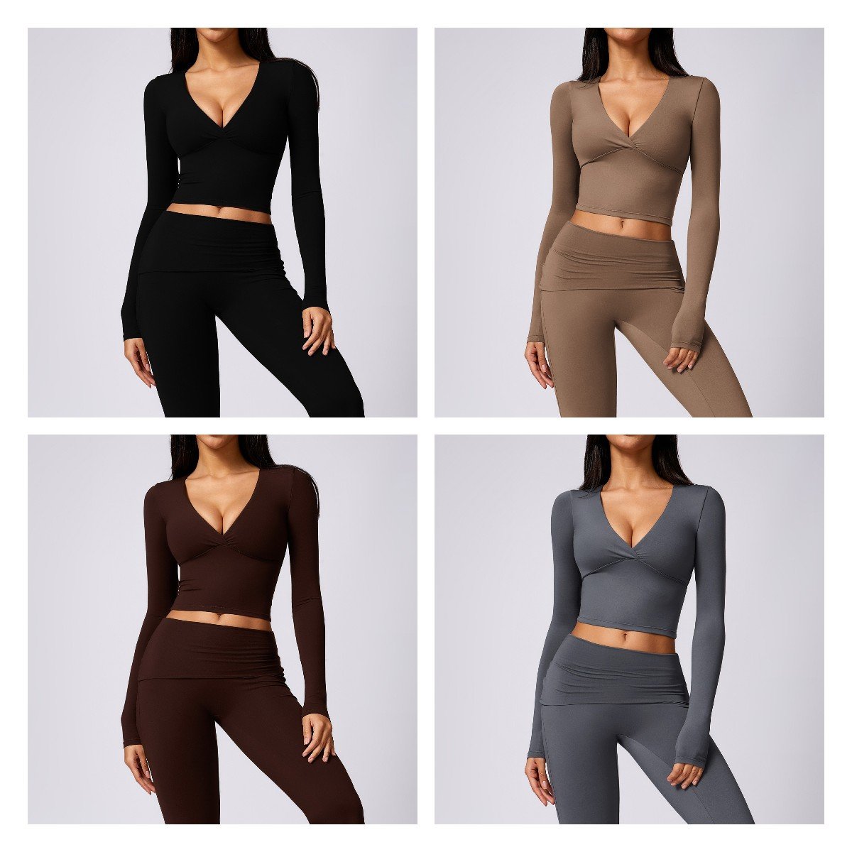 Wholesale Long Sleeve T Shirts Bra Skinny Mini Skirt Sets Female 4 Pieces Suits Flare Pants Sets Women Gym Wear Set