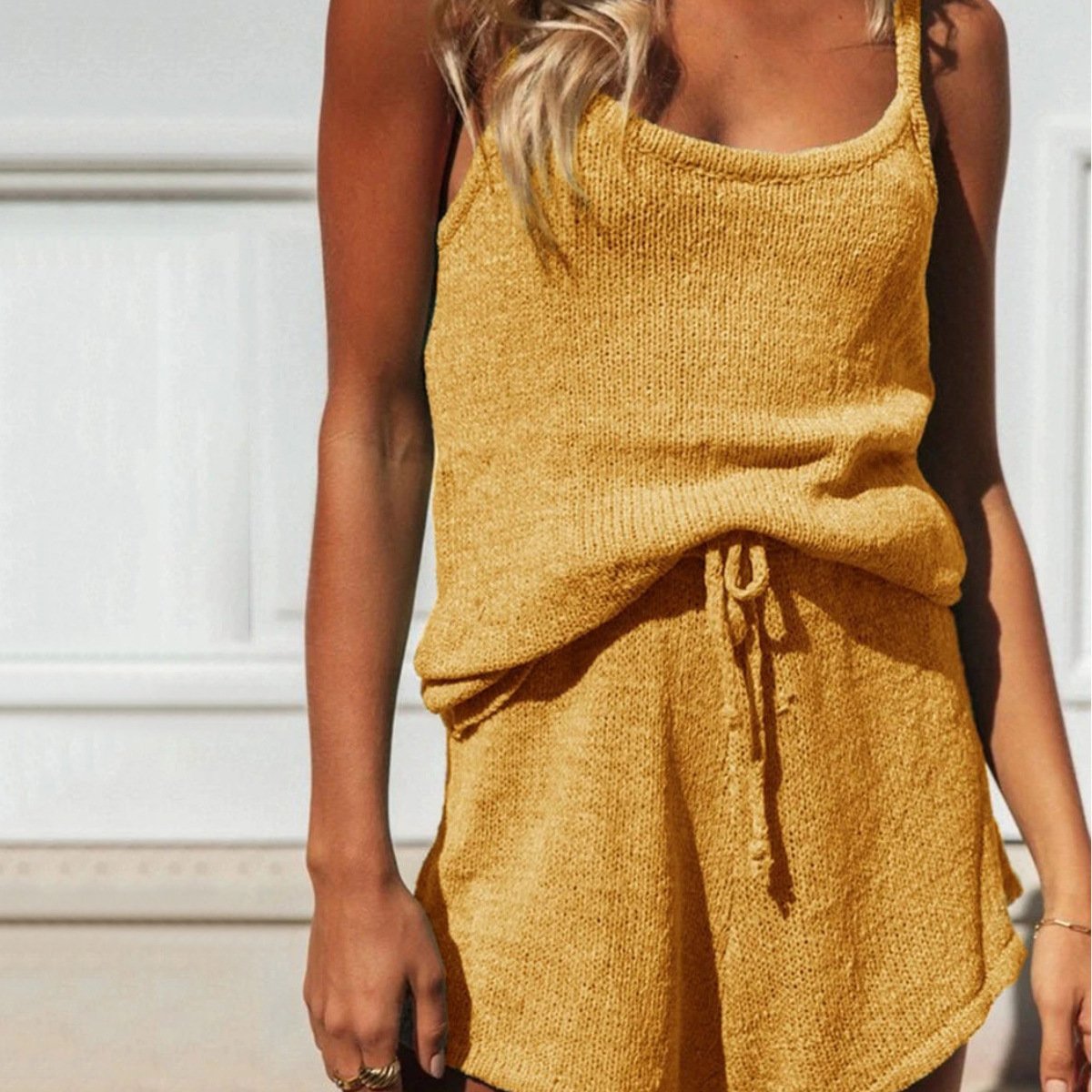 Summer 2 Piece Women Set Casual Sexy Knitted Cami Tops and Shorts Sets Solid Color Sweater Suit Two Piece Loungewear Set 2024