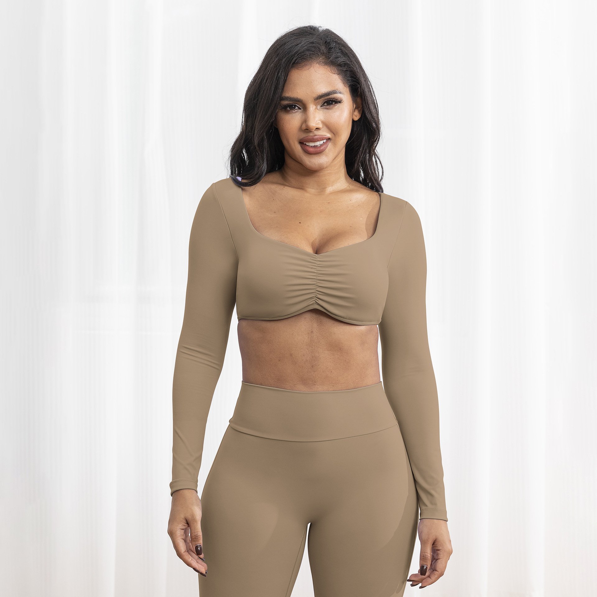 Women Crop Top Scrunch Butt Pant Yoga Suit Lady Gather Vest Flare Leggings Gym Sets Female Long Sleeve Jacket Sports Suits