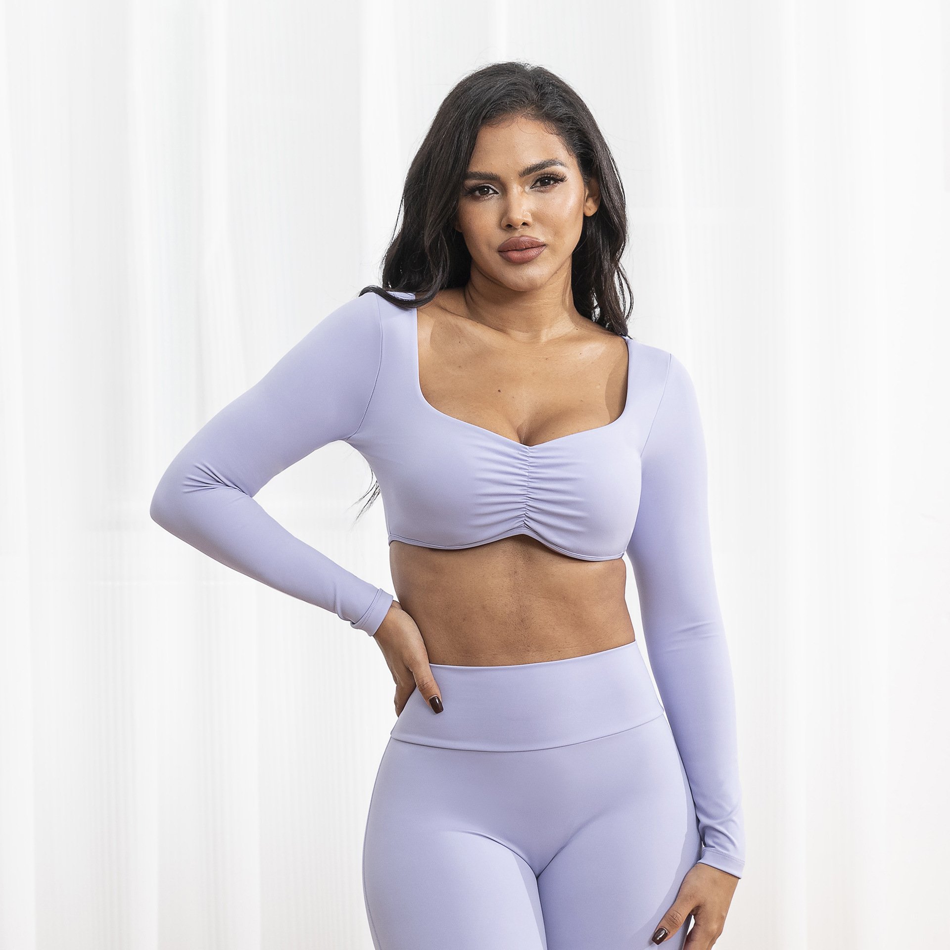Women Crop Top Scrunch Butt Pant Yoga Suit Lady Gather Vest Flare Leggings Gym Sets Female Long Sleeve Jacket Sports Suits