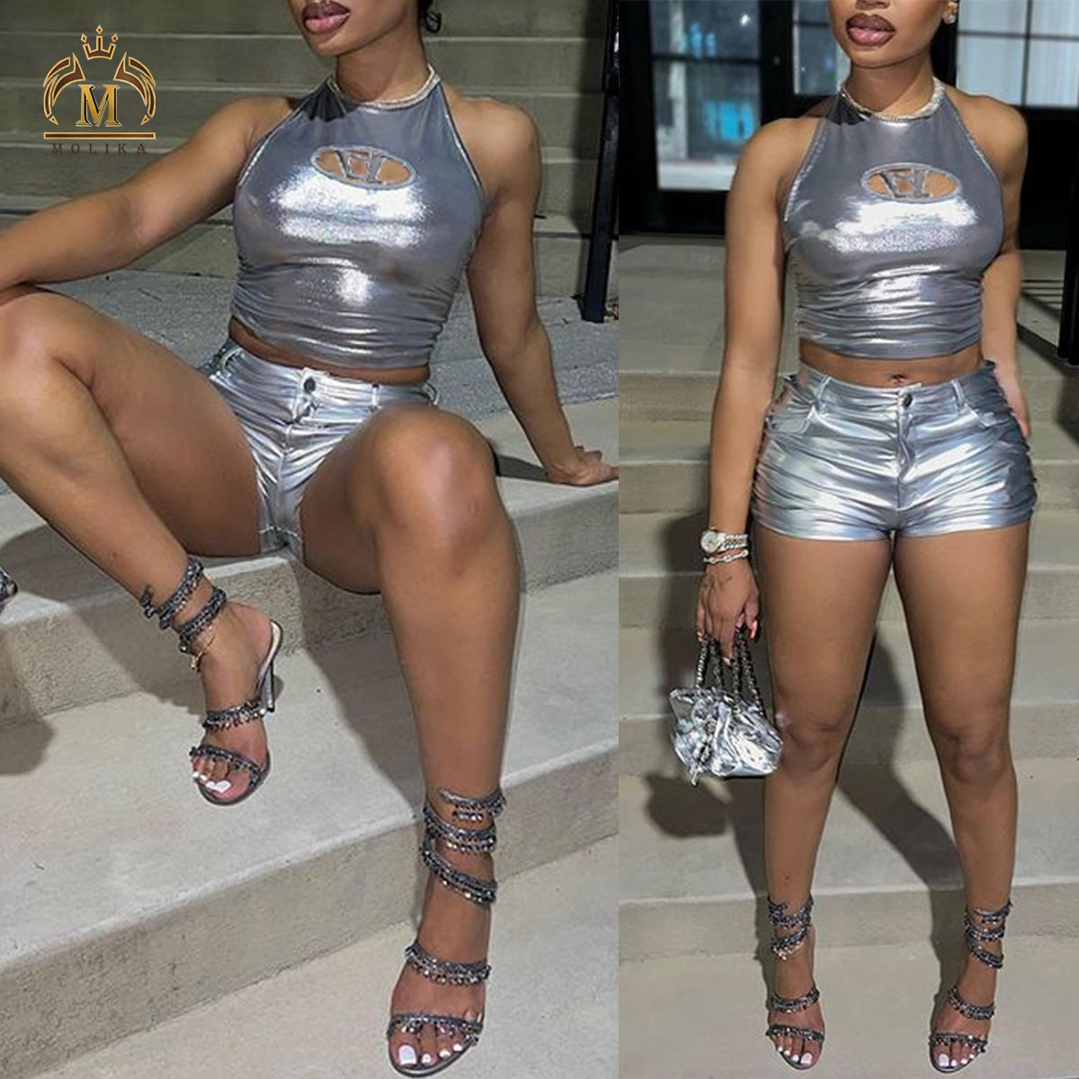2024 New Trendy Summer Women's Sets Hollow Sleeveless Crop Top And Shorts Slim Fit Two Piece Set Sexy Matching Shorts Sets Women