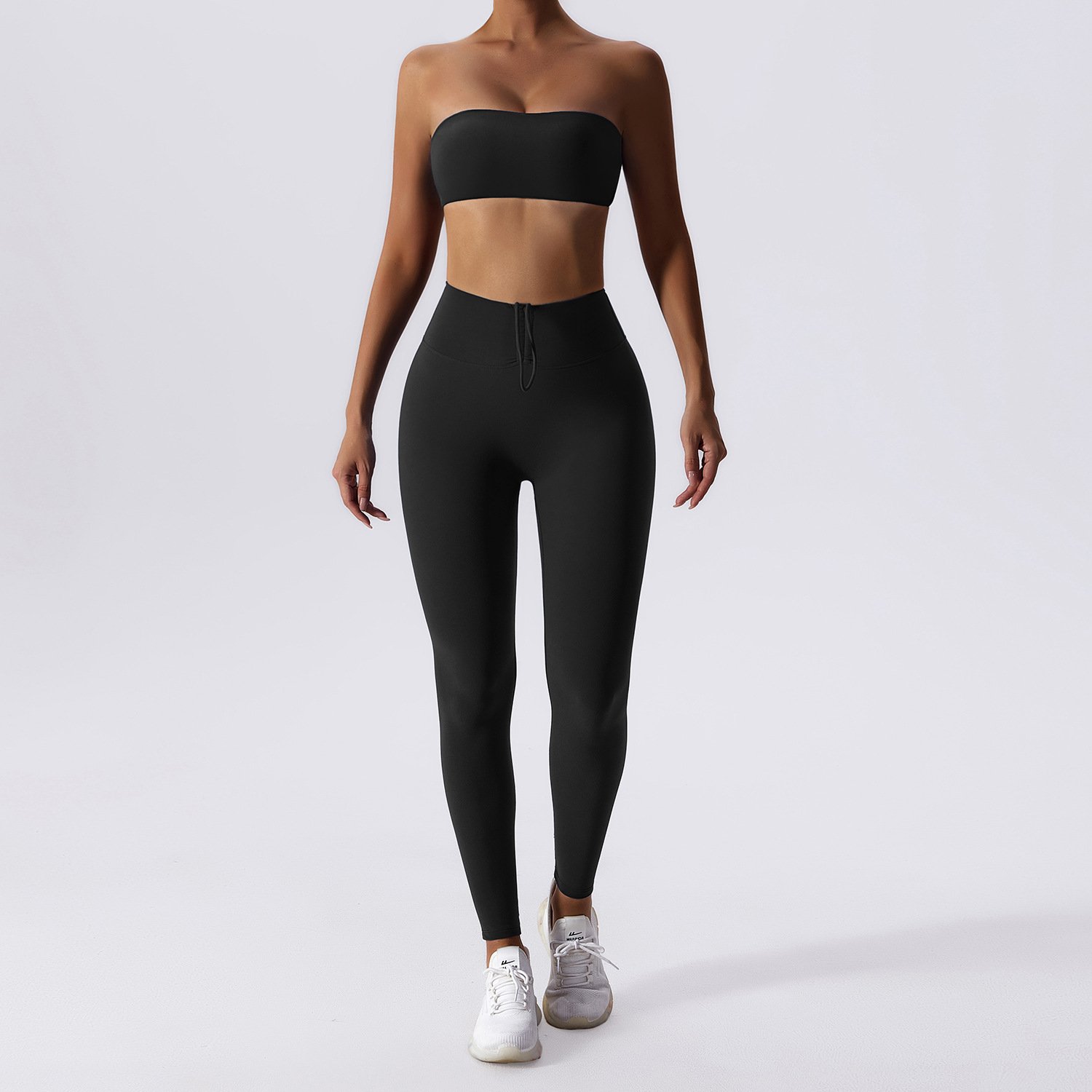 Women Tube Top Drawstring Trousers Yoga Tracksuit Lady Strapless Vest High Waist Pants Gym Suit Female Crop Top Sports Sets