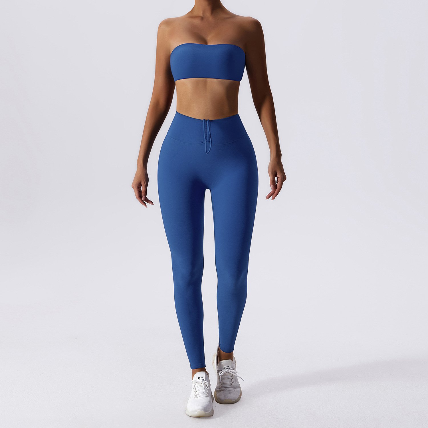 Women Tube Top Drawstring Trousers Yoga Tracksuit Lady Strapless Vest High Waist Pants Gym Suit Female Crop Top Sports Sets