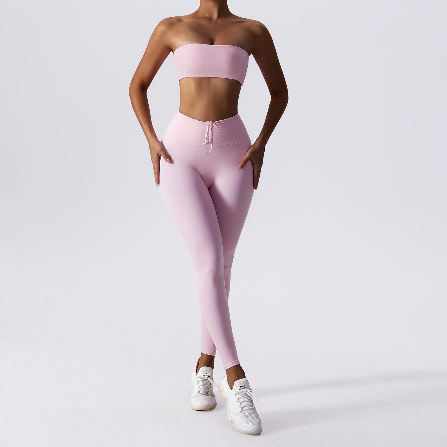 Women Tube Top Drawstring Trousers Yoga Tracksuit Lady Strapless Vest High Waist Pants Gym Suit Female Crop Top Sports Sets