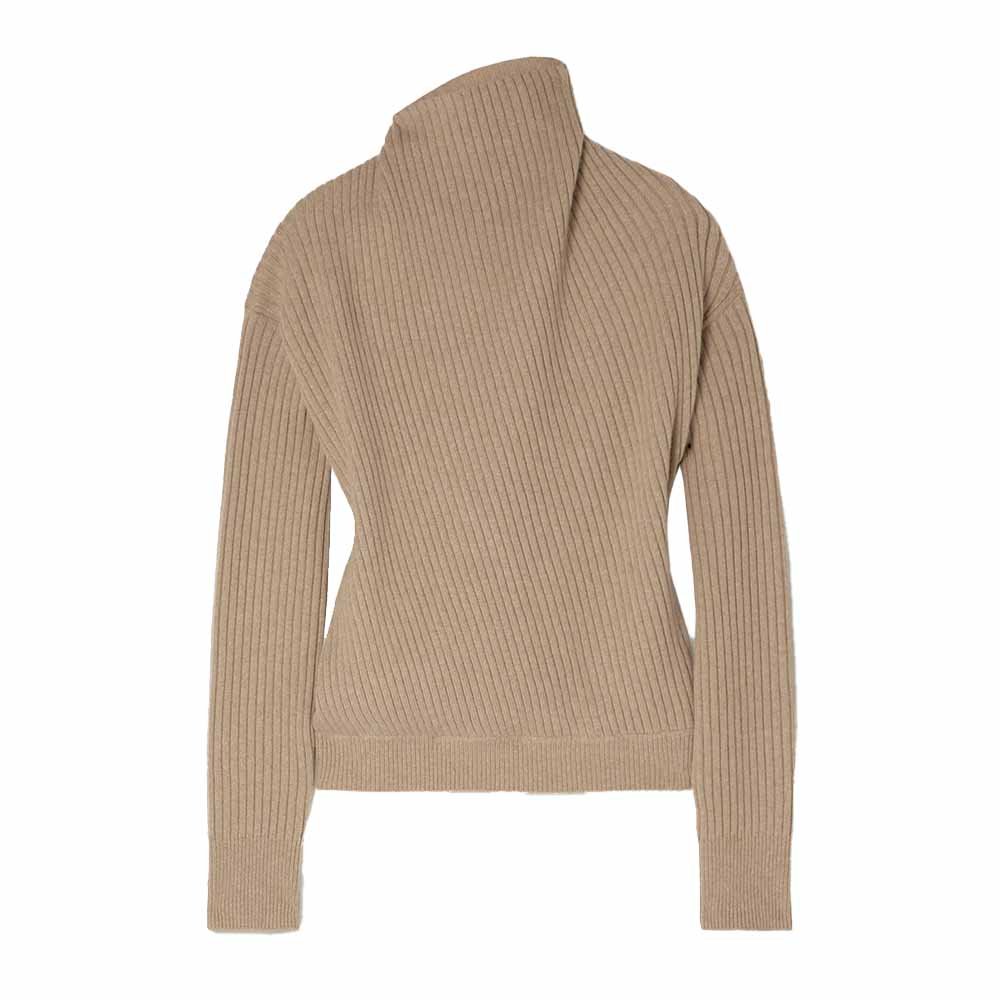 Knitwear Manufacturer Custom Spring Autumn Winter Ribbed Turtleneck Sweater And Asymmetric Ribbed Midi Skirt Cashmere set