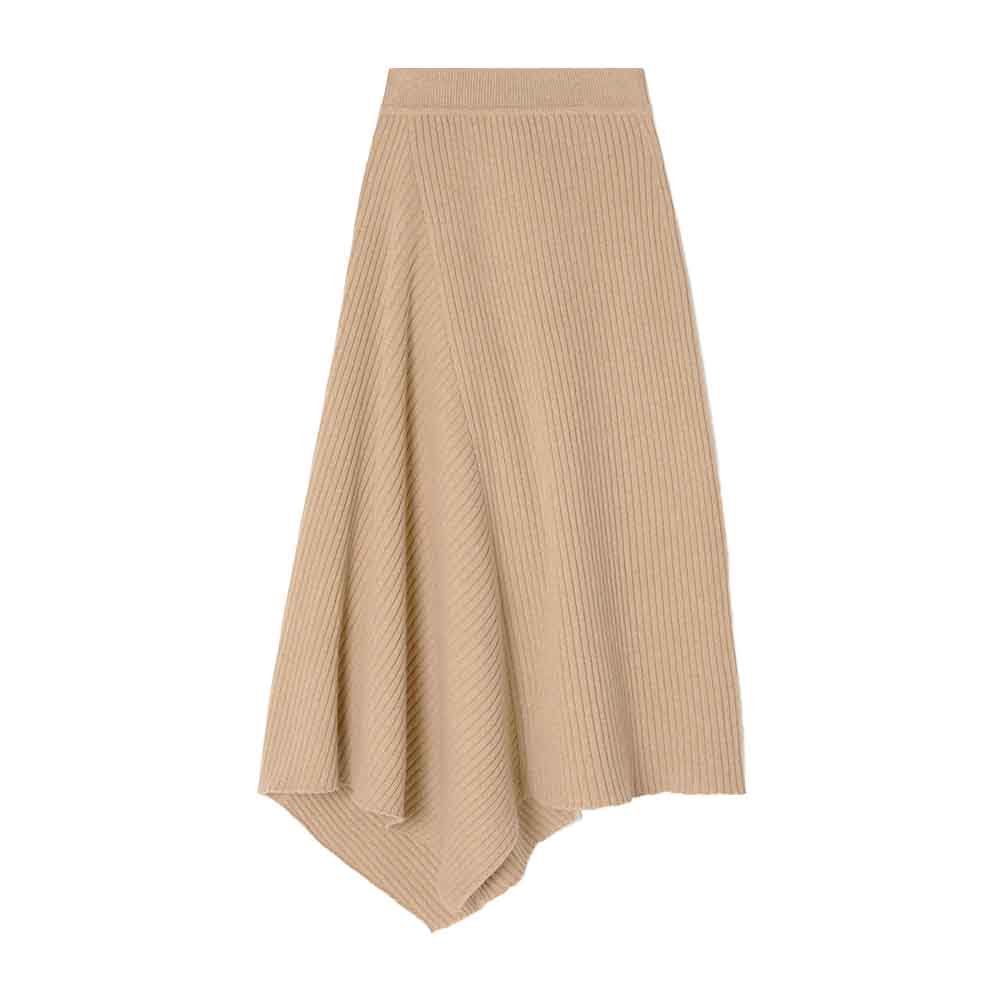Knitwear Manufacturer Custom Spring Autumn Winter Ribbed Turtleneck Sweater And Asymmetric Ribbed Midi Skirt Cashmere set