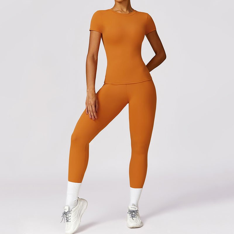 Casual women's clothing set sports gym workout set for women outfit blank plain leggings t shirt set for women summer suit