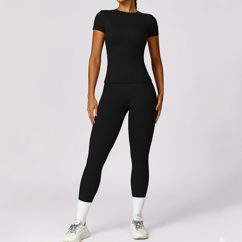 Casual women's clothing set sports gym workout set for women outfit blank plain leggings t shirt set for women summer suit