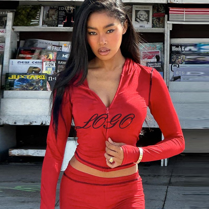 New Trendy Women's Fashion Suits Print Crop Hooded Jacket And Long Pants 2pc Hooded Sets Casual Two Piece Sets Women's Elegant