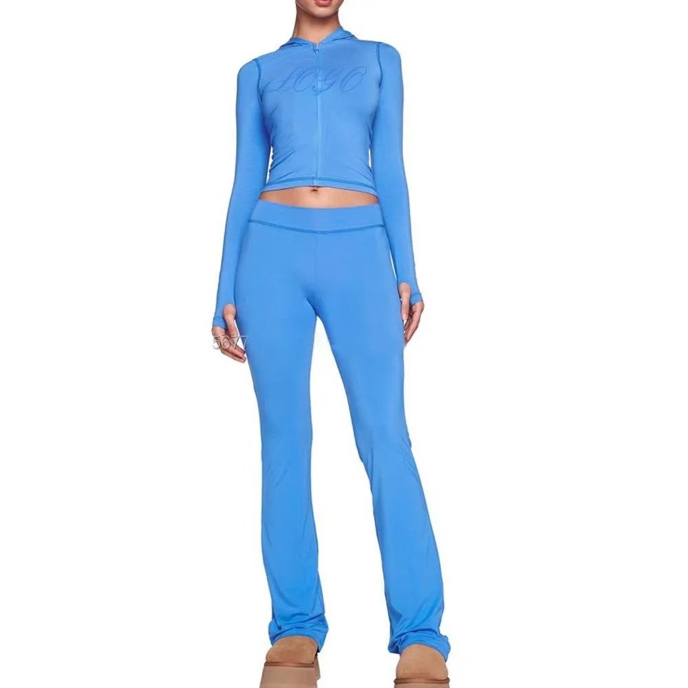 New Trendy Women's Fashion Suits Print Crop Hooded Jacket And Long Pants 2pc Hooded Sets Casual Two Piece Sets Women's Elegant