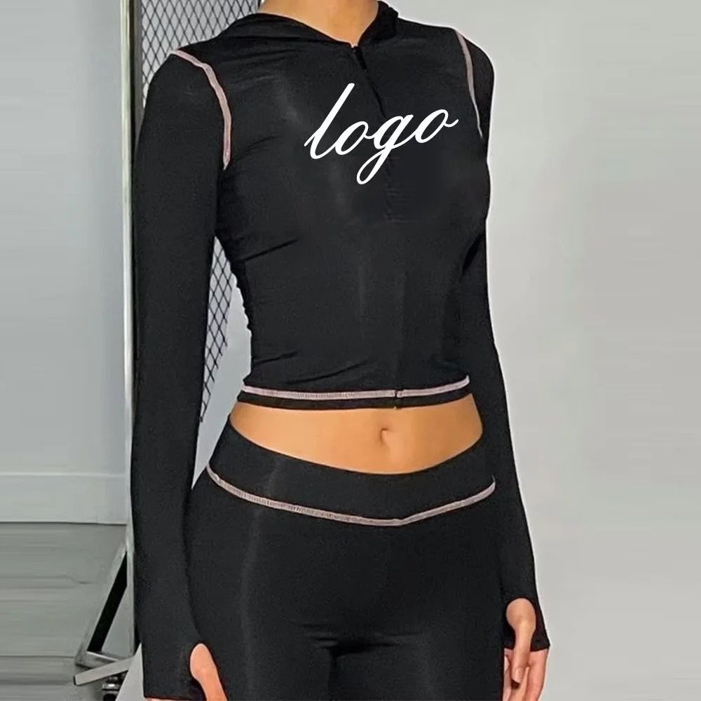 New Trendy Women's Fashion Suits Print Crop Hooded Jacket And Long Pants 2pc Hooded Sets Casual Two Piece Sets Women's Elegant