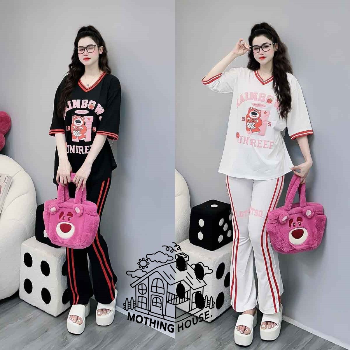 Women's Fashion Set Women's Summer New Contrast V-Neck Age Reducing Short Sleeve Long Pants Casual Two Piece Set