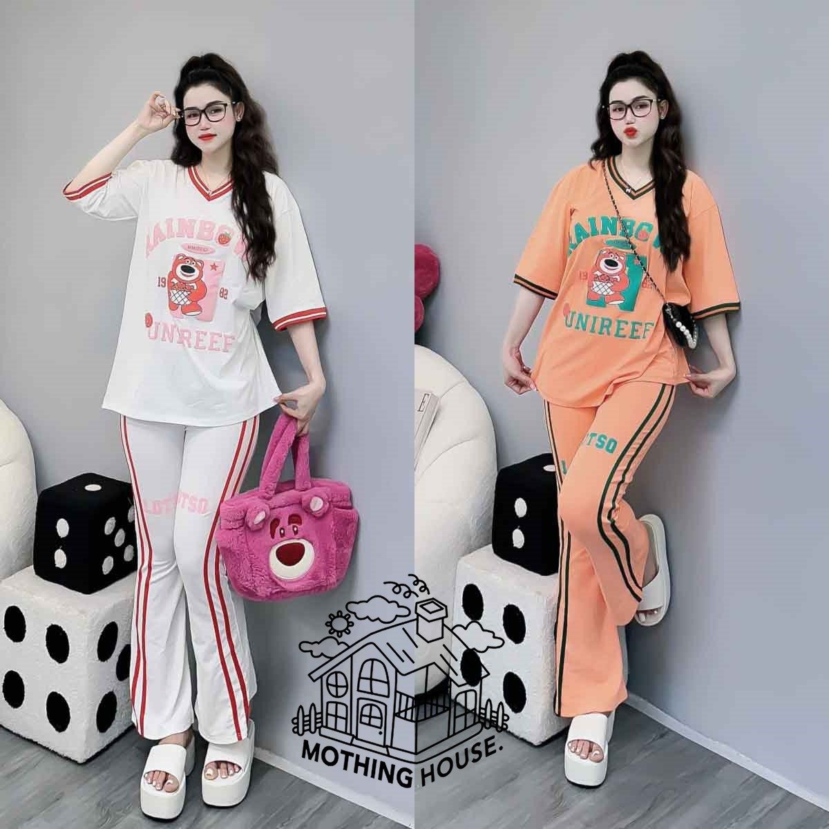 Women's Fashion Set Women's Summer New Contrast V-Neck Age Reducing Short Sleeve Long Pants Casual Two Piece Set