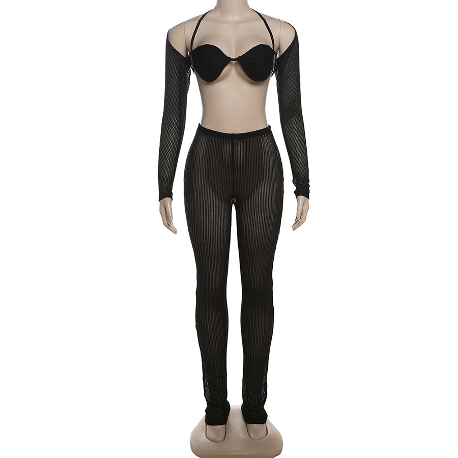 Kliou K24S47141 Summer Women full length Streetwear sheer women under wire top outfits Girl Solid women's sets
