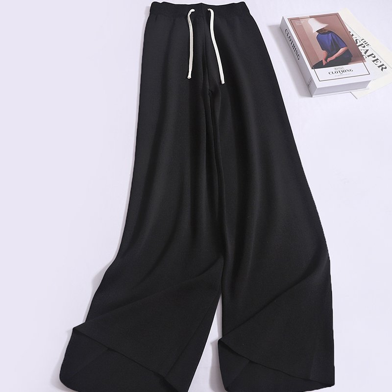 Wholesale 2024 Autumn New Fashionable Casual Drawstring Wide Leg Pants Lapel Zipper Striped Cardigan Women's Set