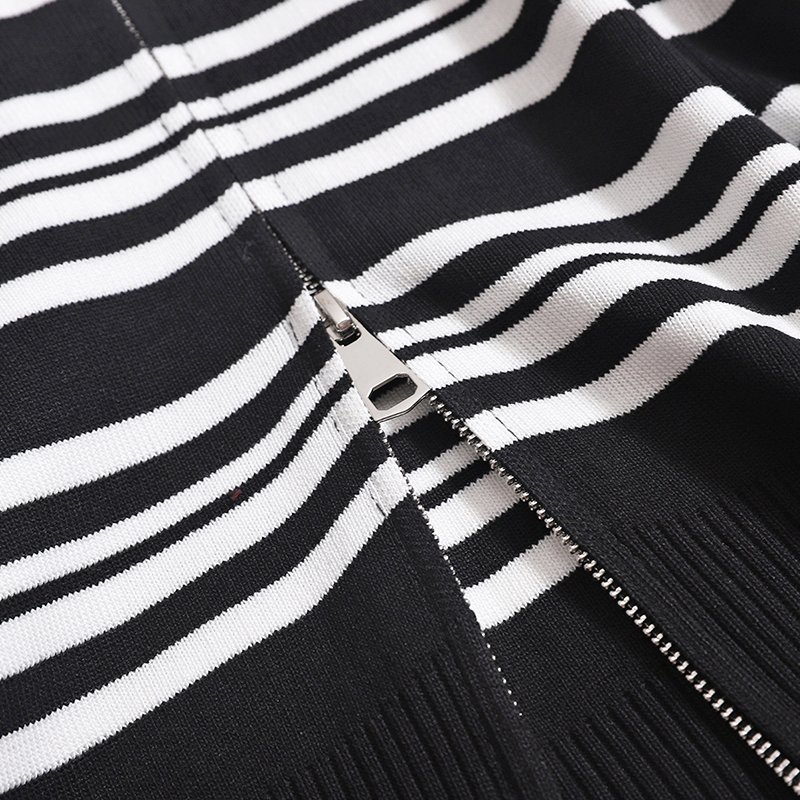 Wholesale 2024 Autumn New Fashionable Casual Drawstring Wide Leg Pants Lapel Zipper Striped Cardigan Women's Set