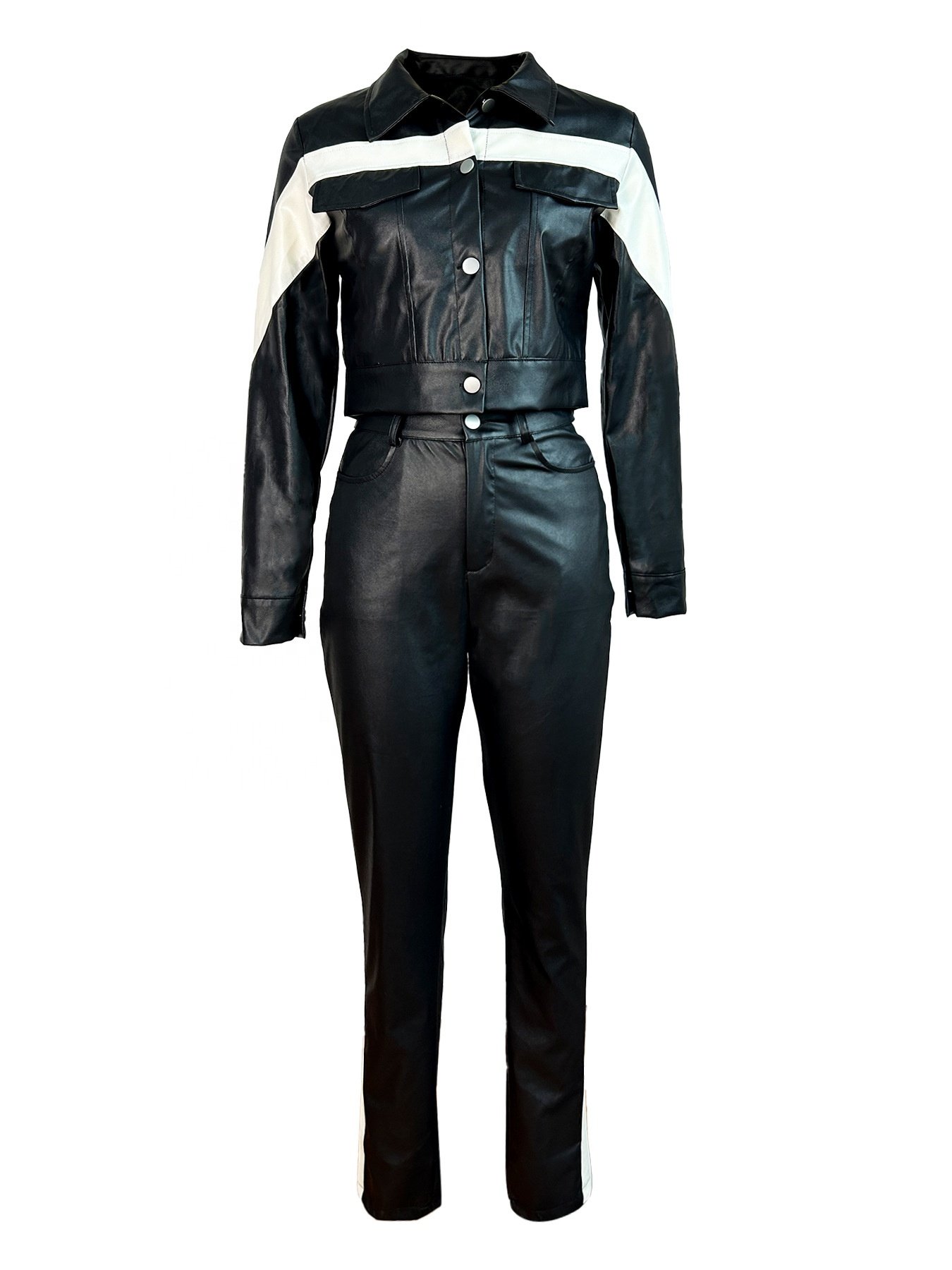 Wholesale 2024 Winter Fall 2 Outfits Pu Leather Loungewear Sets Plus Size Two Piece Pants Set Clothing Women