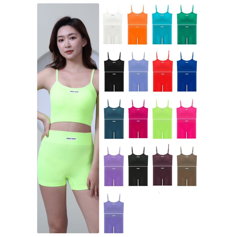 2024 Women's Casual Crop Tank Top High Waist Slim Shorts Yoga Set Factory Price Navel Vest High Waist Tights Leggings Sexy