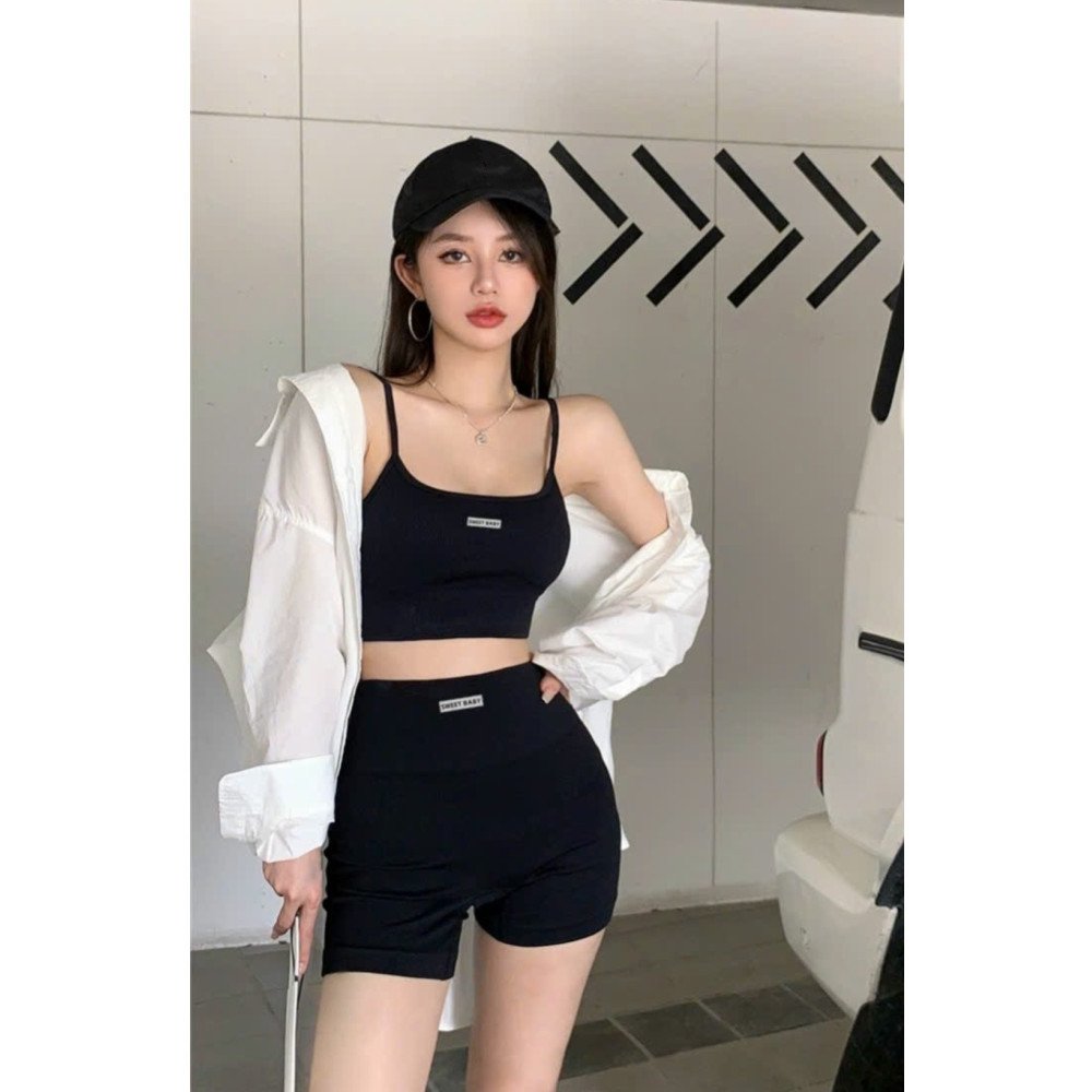 2024 Women's Casual Crop Tank Top High Waist Slim Shorts Yoga Set Factory Price Navel Vest High Waist Tights Leggings Sexy