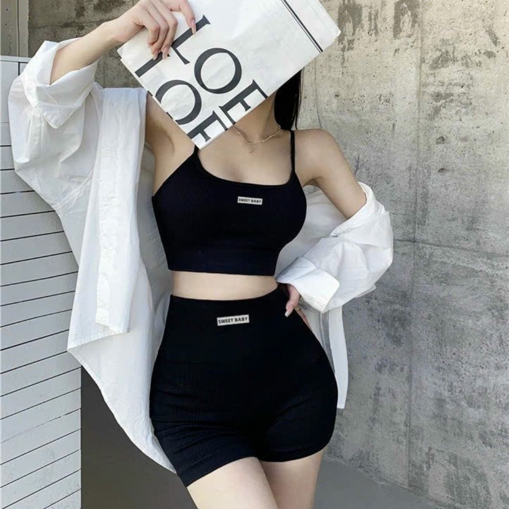 2024 Women's Casual Crop Tank Top High Waist Slim Shorts Yoga Set Factory Price Navel Vest High Waist Tights Leggings Sexy