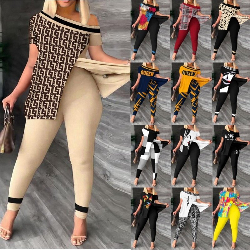 Plus Size Women's Fashion Printed Short Sleeved Oversized Women's Casual Set Elegant Two-piece Set