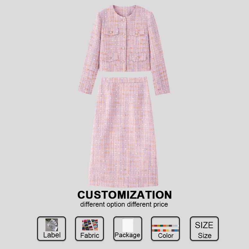 Custom Women's Set of Clothes Autumn Winter New French Long Sleeves Loose Coat A-line Skirt Medium and Long Styles Two Piece Set