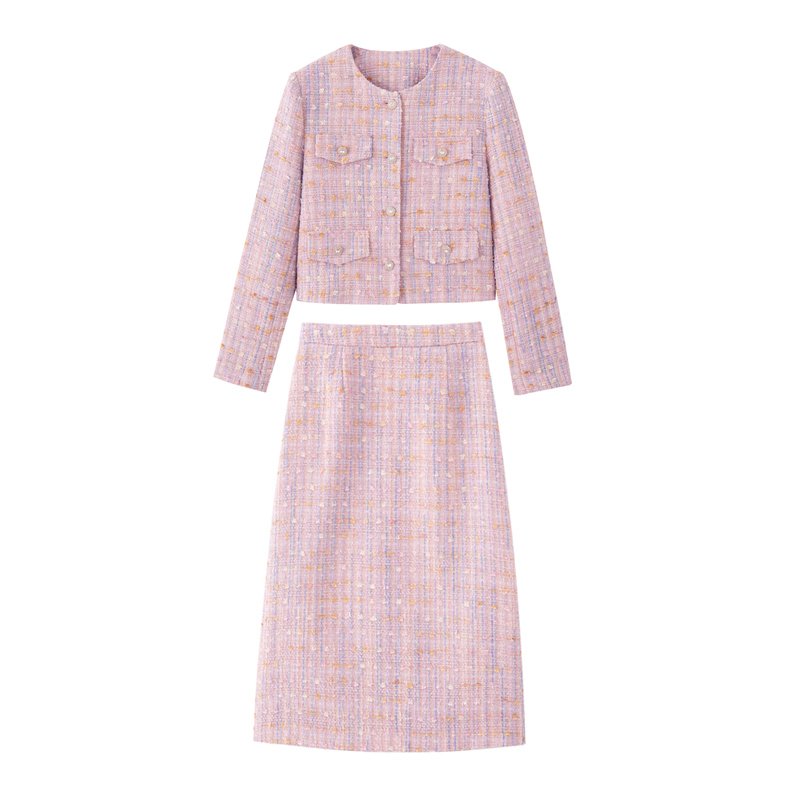 Custom Women's Set of Clothes Autumn Winter New French Long Sleeves Loose Coat A-line Skirt Medium and Long Styles Two Piece Set