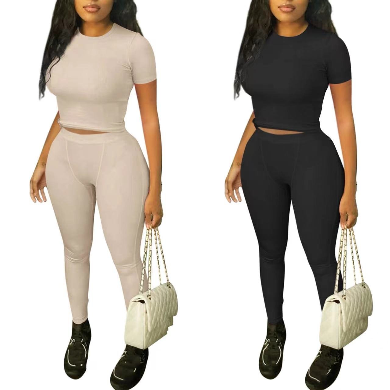custom logo pink ribbed lounge wear dupe wholesale loungewear women set clothing tshirt and legging 2 two pieces matching outfit