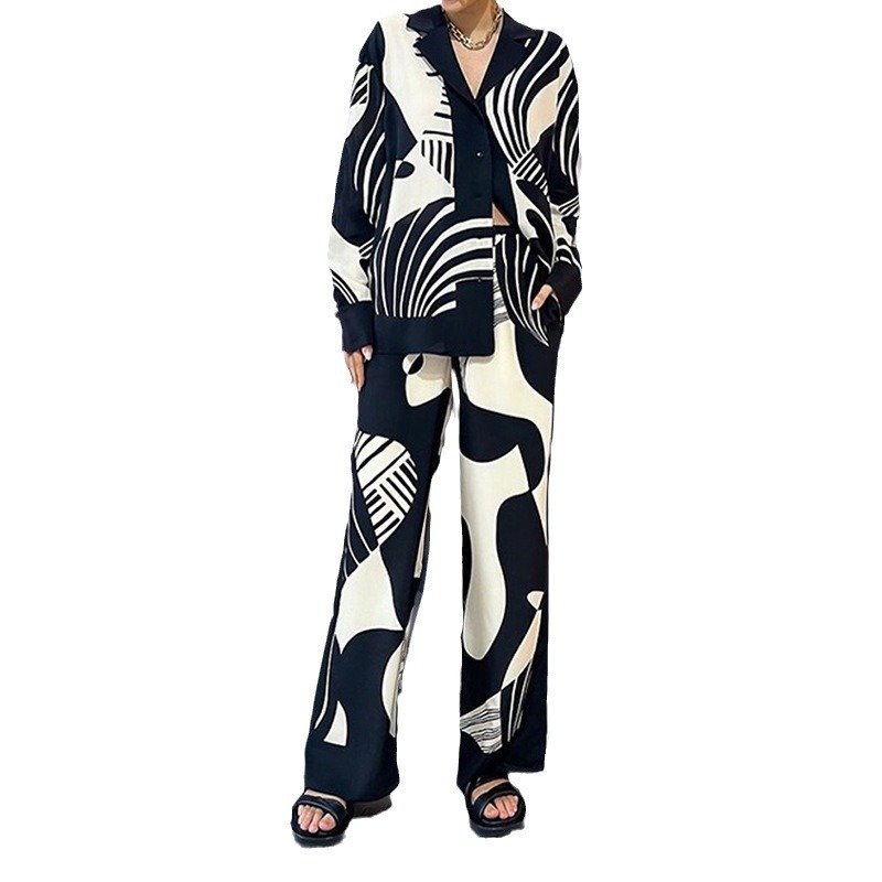 2024 Wholesale Summer European And American New Fashion Graffiti Casual Style Printed Loose Pants Women's Set