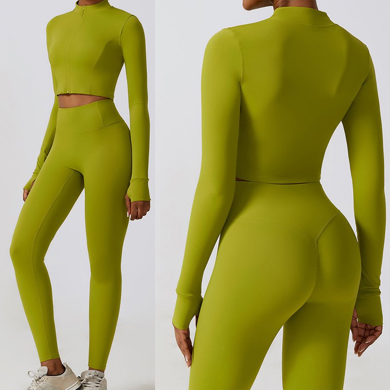 Wholesale 4 Piece 5 Colors Sportswear Long Sleeve Crop Top Yoga Workout Set Women Fitness Clothing Active Wear Gym Sport Sets