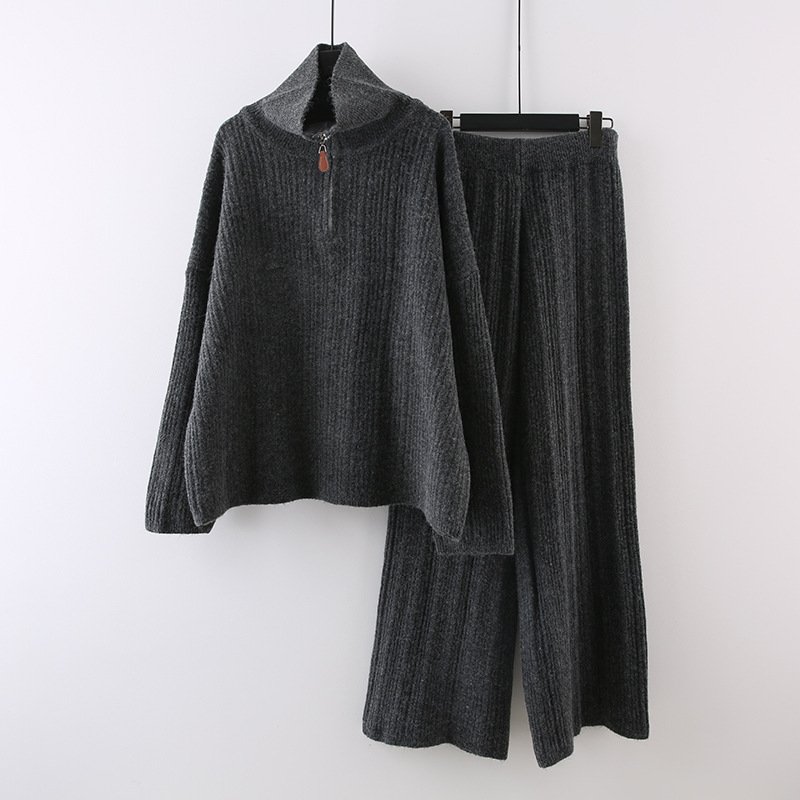 Wholesale 2024 Autumn New Style Fashionable Temperament Casual Lazy Style Retro Loose Sweater Pants Women's Set