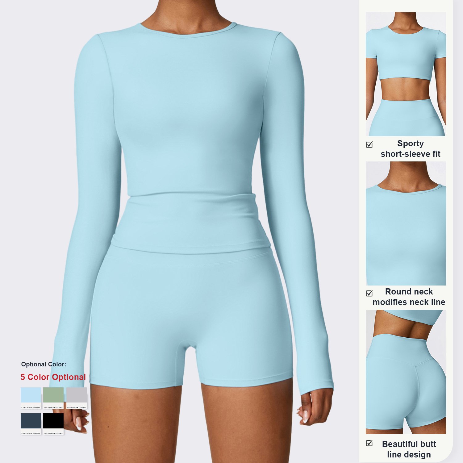 Wholesale Custom Women Solid Color Slim Yoga Short Sleeve Breathable Workout Fitness Running Gym Quick Dry Sports yoga set