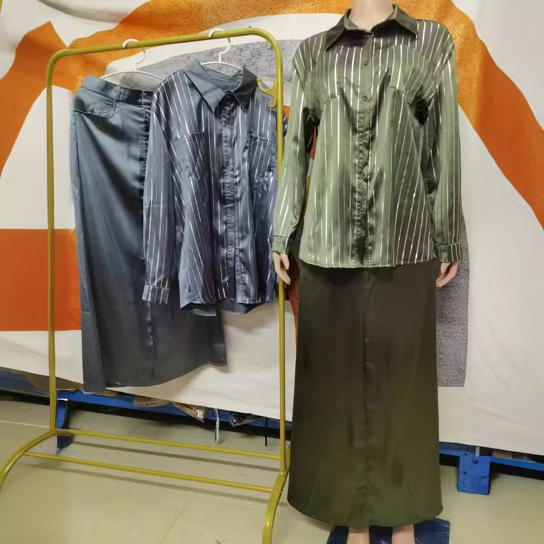Boutique Wholesale 2024 Autumn European and American New Fashion Long Sleeved Suit Shirt Half Skirt Casual Women's Set